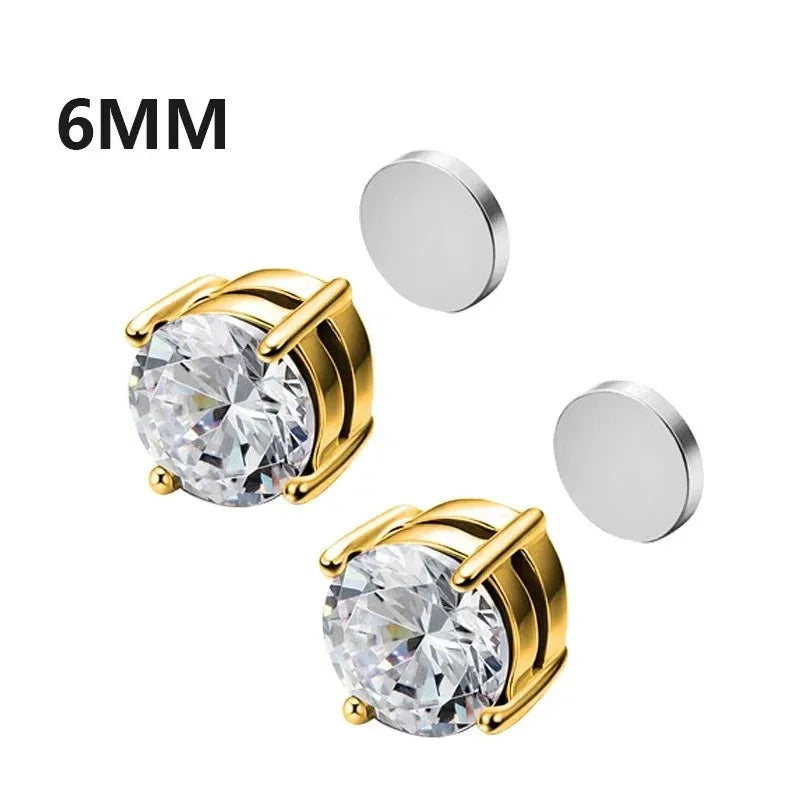1Pairs Crystal Strong Magnetic Ear Stud Clip Earrings for Men Women, Punk Round Zircon Magnet Earrings Non Piercing Ear Jewelry