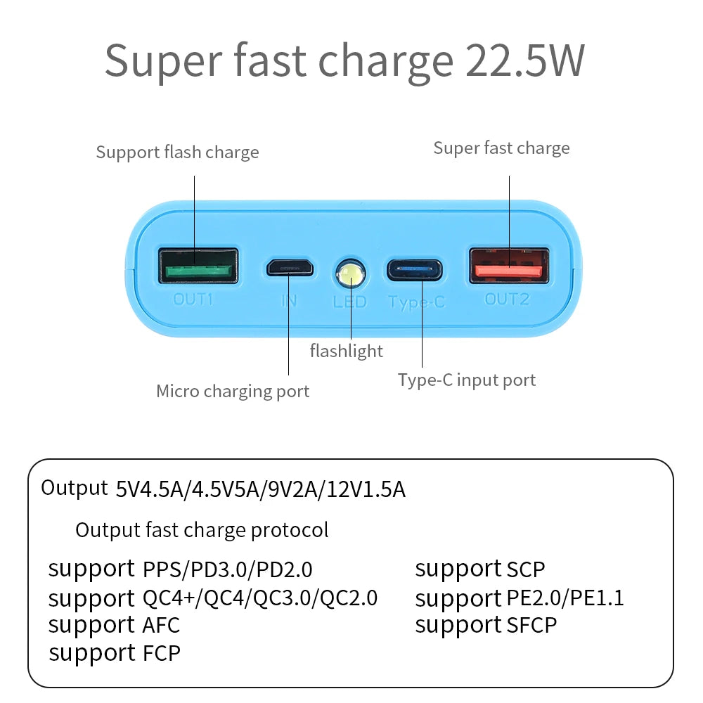 25W Super Fast Charging Battery Storage Box 4x18650 20000mAh Power Box Power Bank Case with LED Light without Battery For iPhone