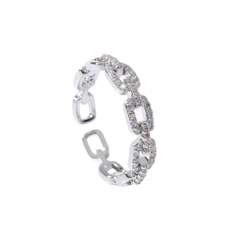 Fashion Zircon Twist Chain Open Rings For Women Gold Silver Color Elegant Finger Ring Female Korean Wedding Jewelry Gift