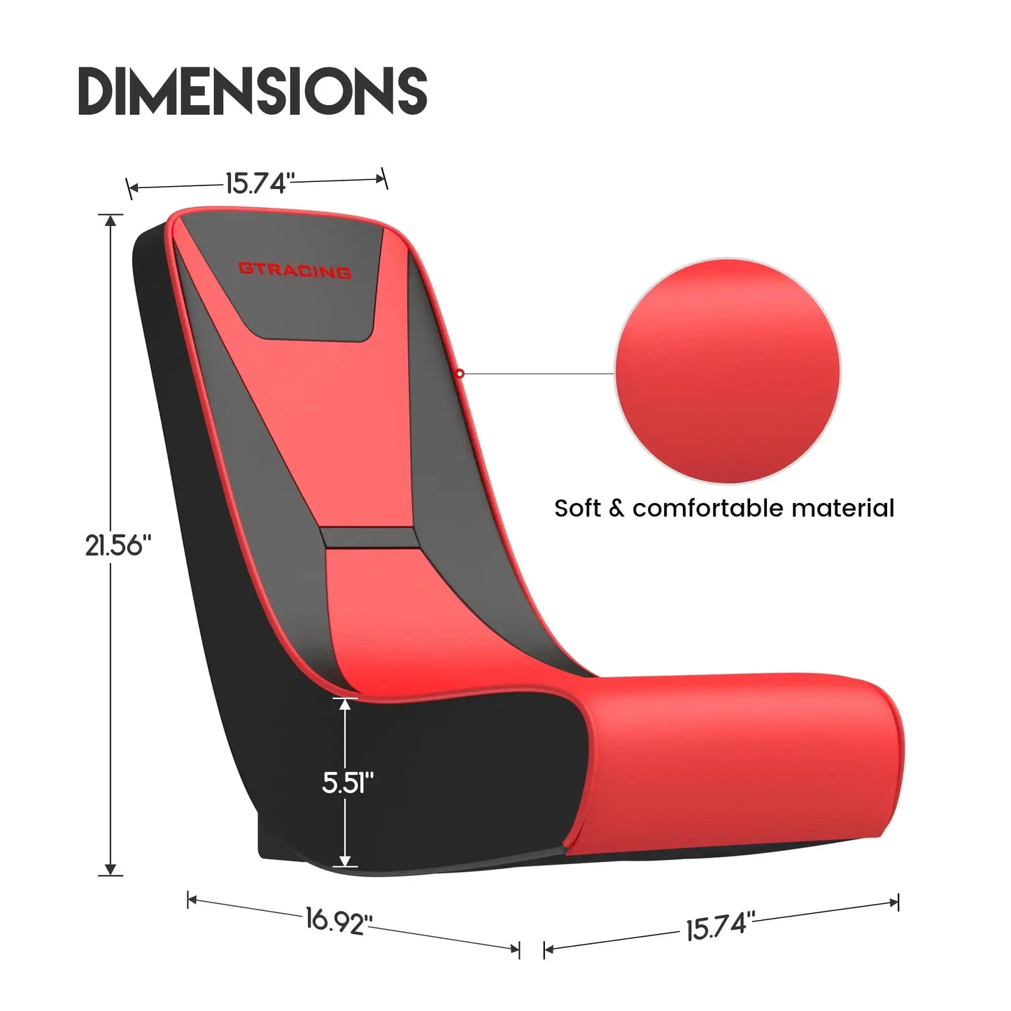 Faux Leather Floor Rocker Video Gaming Chair, Red