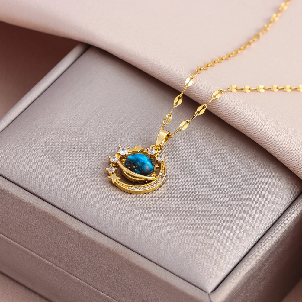 New Dream Planet Series Earth Necklaces For Women Trend Female Stainless Steel Clavicle Chain Jewelry Girls Daily Wear Chains