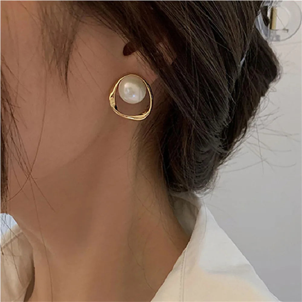 Korean Shiny Crystal Rhinestone Pearl Earrings for Women Girl Geometry Handcrafted Micro Paved Flower Heart Stud Earring Jewelry