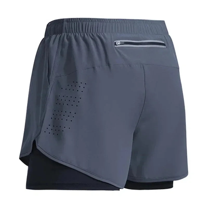 2025New Men's Fitness Training Shorts Summer 2 In 1 Quick Dry Gym Beach Running Double-deck Shorts Outdoor Sportswear Men shorts
