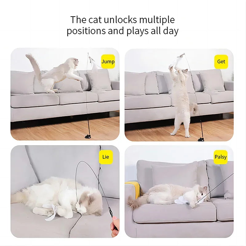 Interactive Cat Toy Feather Wand with Bell, Long Suction Cup Pole - Exciting Playtime for Kittens, Durable Teaser Toy