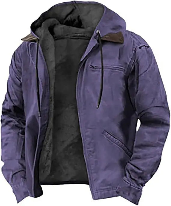 Men Autumn Winter Solid Color Hooded Cotton Clothes Casual Velvet Zipper Pocket Hoodie Jacket Coat Sweatshirt