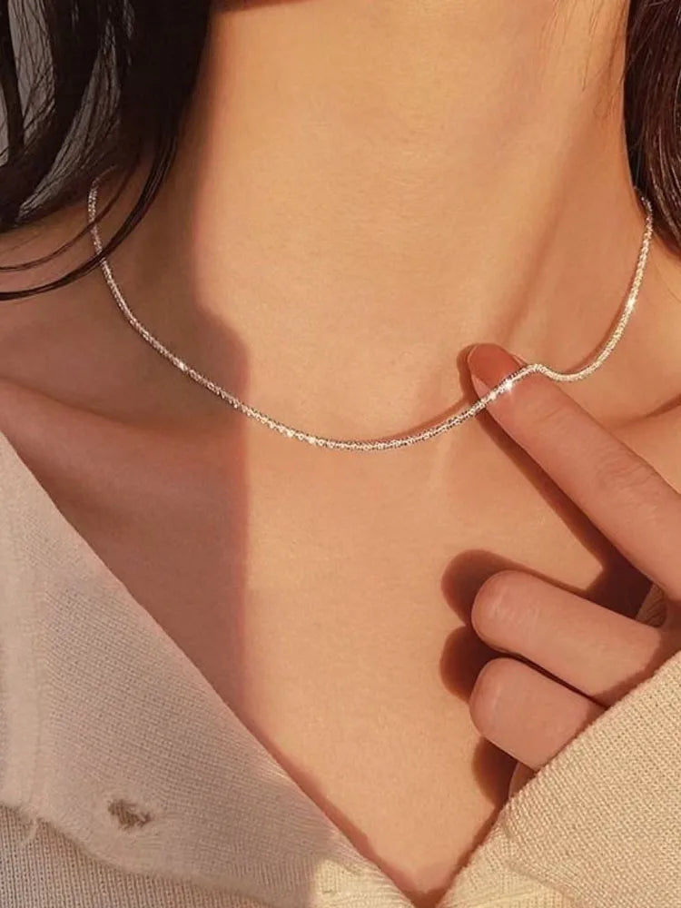 New Popular Silver Colour Sparkling Clavicle Chain Necklace Women Sunshinny Jewelry Choker For Wedding Party Gift