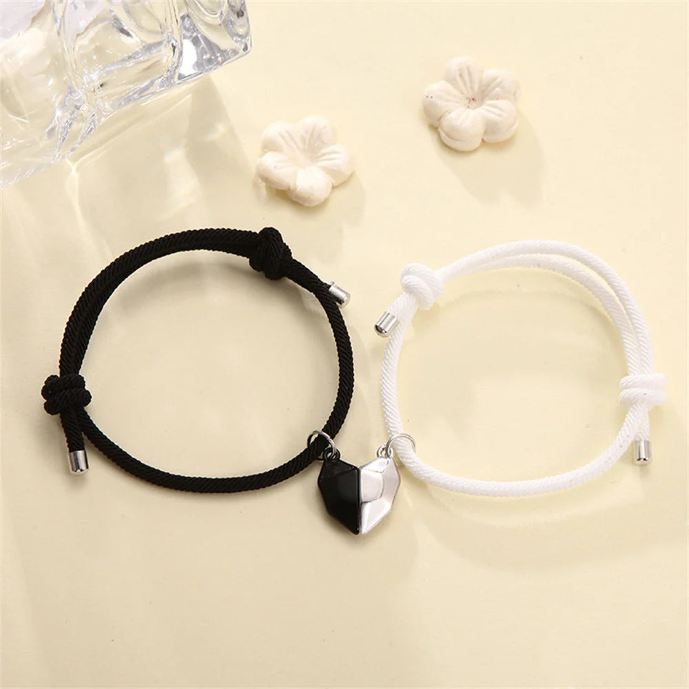 Clearance_Simple Cotton Rope Couple Bracelet Trend Magnet Black and White Heart Bracelet Set Women's Gift Jewelry_Continuous upd