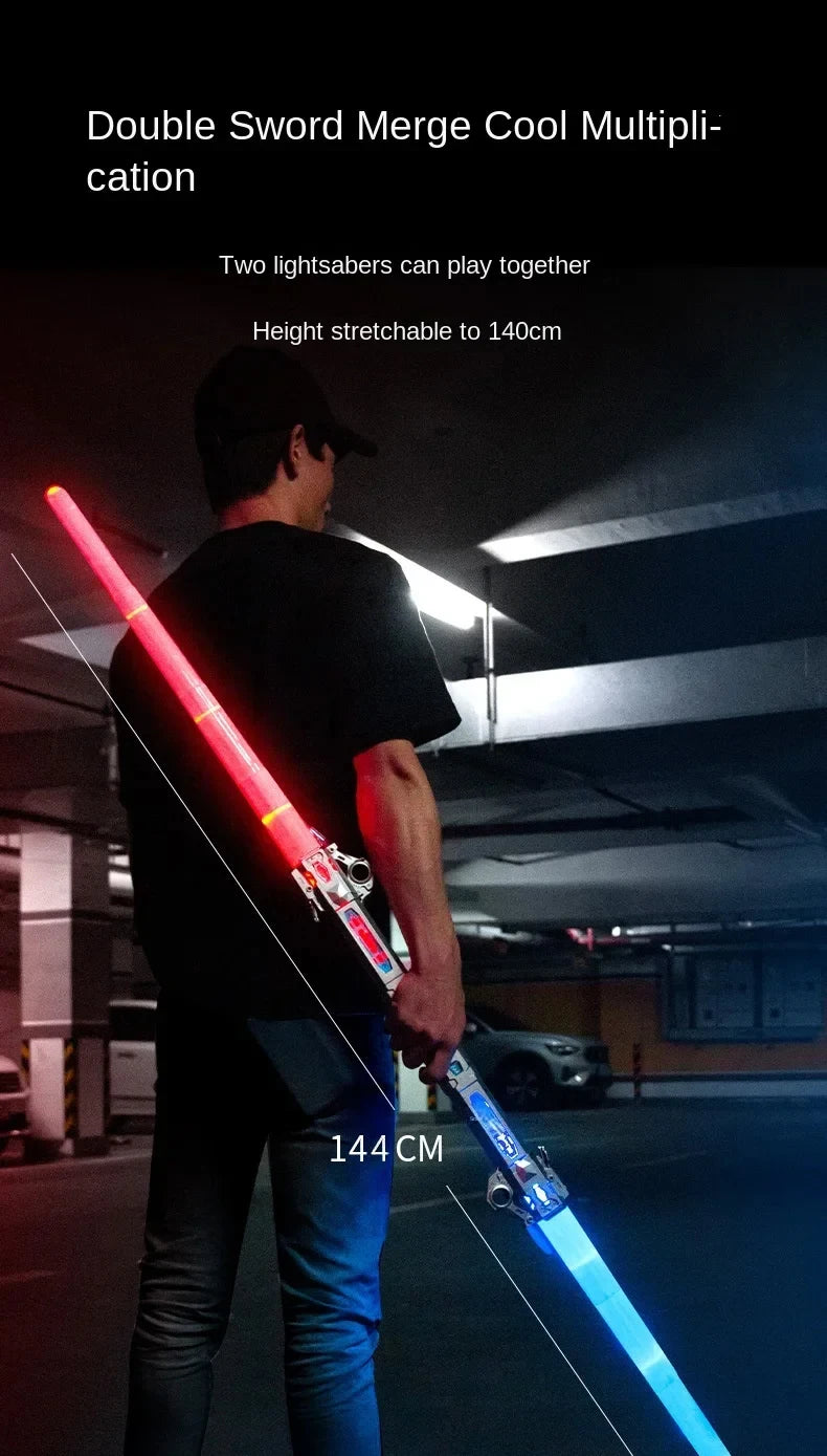 Children Colorful Glowing Sword Toys Telescopic Music Laser Sword 2-in-1 Rotating Decompression Light Sword Kids Adult Boys Toys