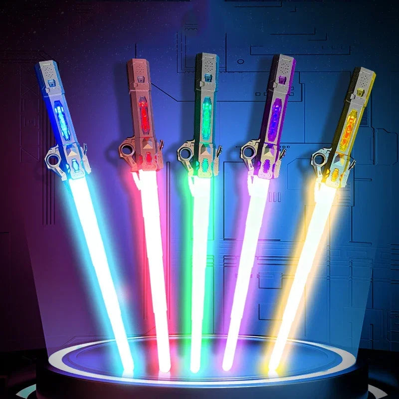Children Colorful Glowing Sword Toys Telescopic Music Laser Sword 2-in-1 Rotating Decompression Light Sword Kids Adult Boys Toys