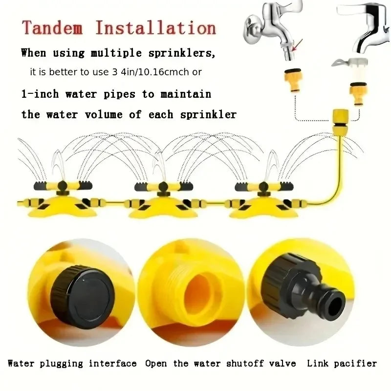 360 degree automatic rotating sprinkler head for nursery irrigation, three pronged sprinkler series sprinkler for watering plant