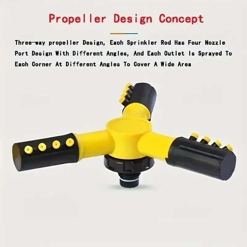 360 degree automatic rotating sprinkler head for nursery irrigation, three pronged sprinkler series sprinkler for watering plant
