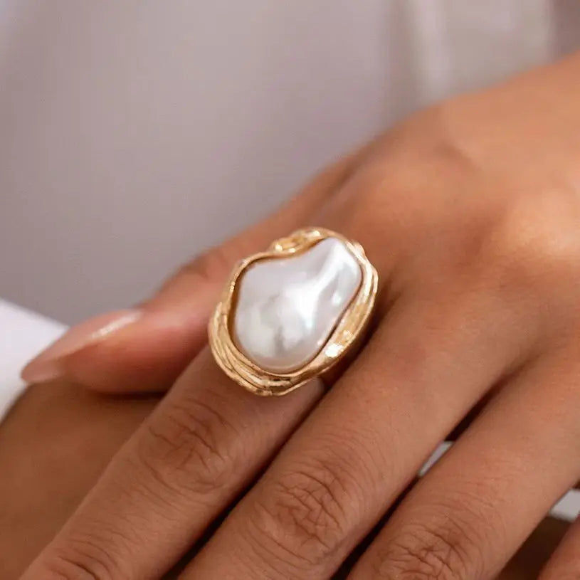 PuRui Punk Semi Baroque Imitation Pearl Alloy Open Adjustable Rings For Women Banquet Wedding Aesthetic Jewelry Accessories New