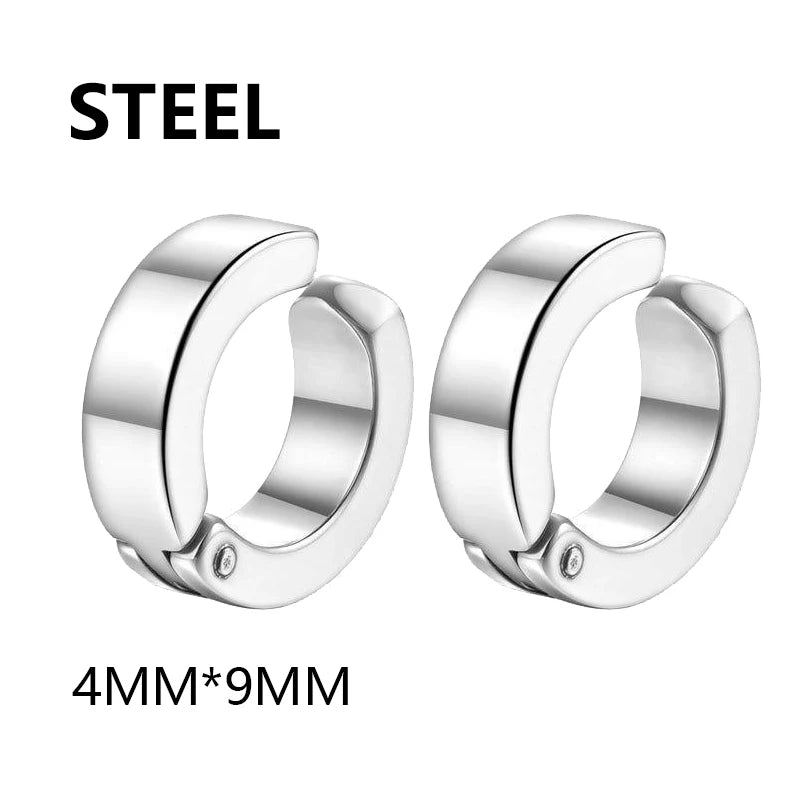 2pc Ear Clips Earrings Without Ear Holes Black Silvery Stainless Steel Buckle Simple Trend Men Women and Fashion Couple Gifts