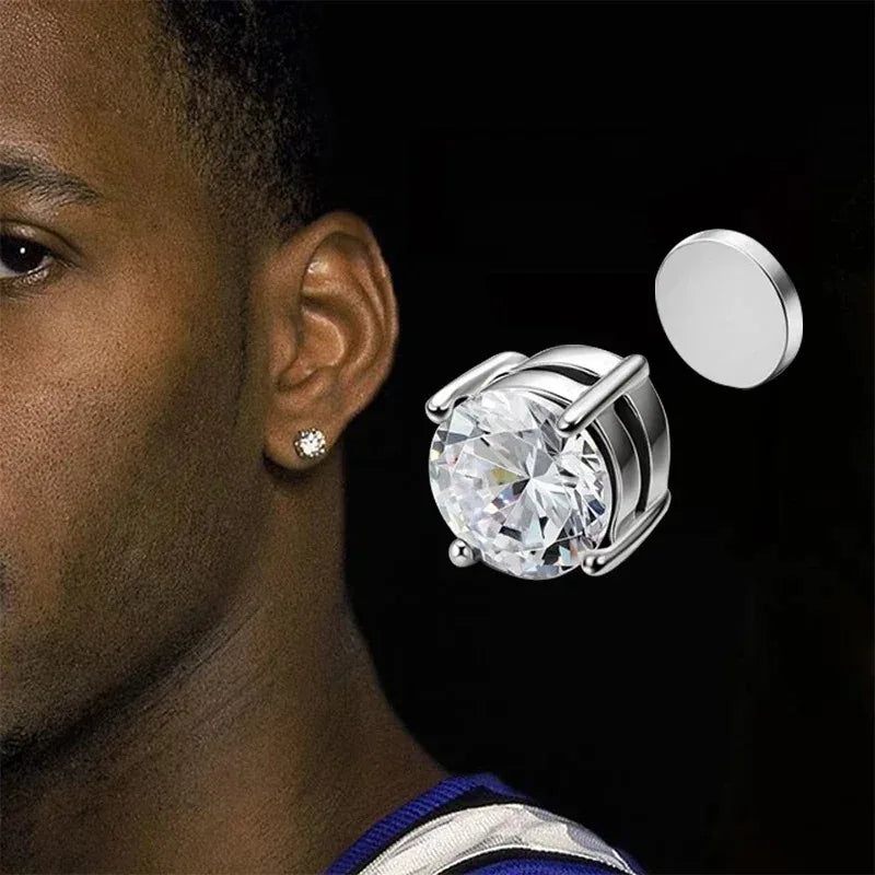 1Pairs Crystal Strong Magnetic Ear Stud Clip Earrings for Men Women, Punk Round Zircon Magnet Earrings Non Piercing Ear Jewelry