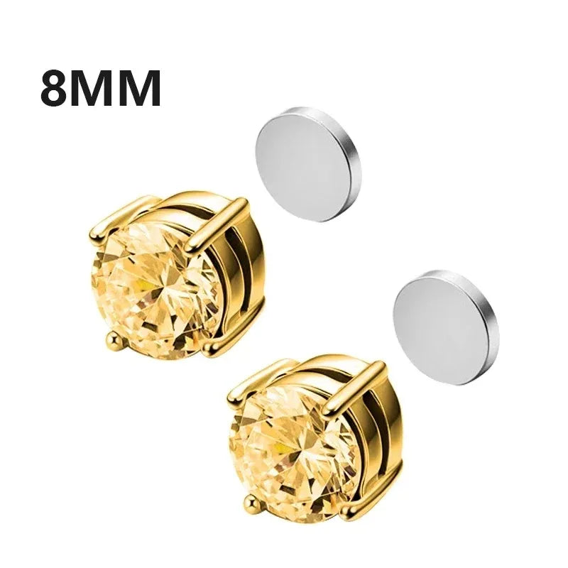 1Pairs Crystal Strong Magnetic Ear Stud Clip Earrings for Men Women, Punk Round Zircon Magnet Earrings Non Piercing Ear Jewelry