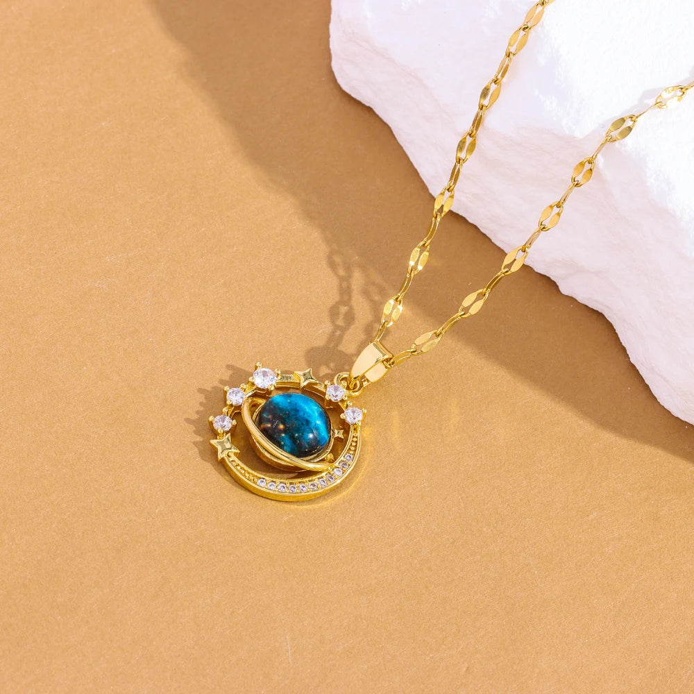 New Dream Planet Series Earth Necklaces For Women Trend Female Stainless Steel Clavicle Chain Jewelry Girls Daily Wear Chains
