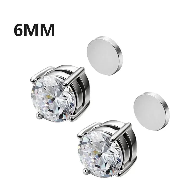 1Pairs Crystal Strong Magnetic Ear Stud Clip Earrings for Men Women, Punk Round Zircon Magnet Earrings Non Piercing Ear Jewelry