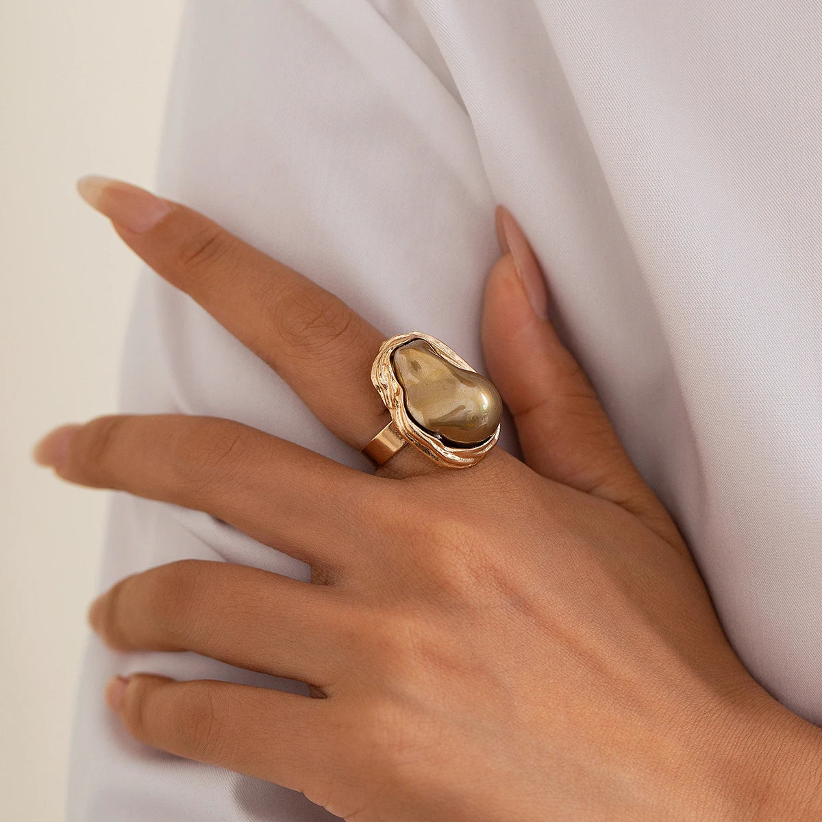 PuRui Punk Semi Baroque Imitation Pearl Alloy Open Adjustable Rings For Women Banquet Wedding Aesthetic Jewelry Accessories New