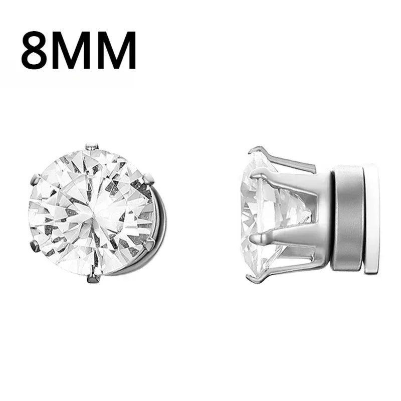 1Pairs Crystal Strong Magnetic Ear Stud Clip Earrings for Men Women, Punk Round Zircon Magnet Earrings Non Piercing Ear Jewelry