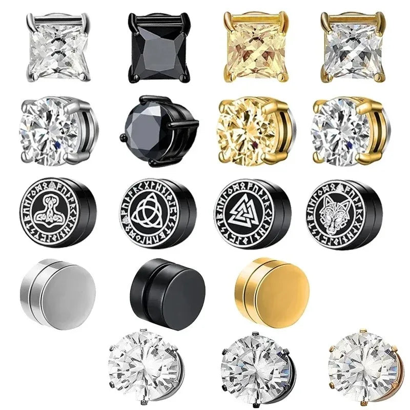 1Pairs Crystal Strong Magnetic Ear Stud Clip Earrings for Men Women, Punk Round Zircon Magnet Earrings Non Piercing Ear Jewelry