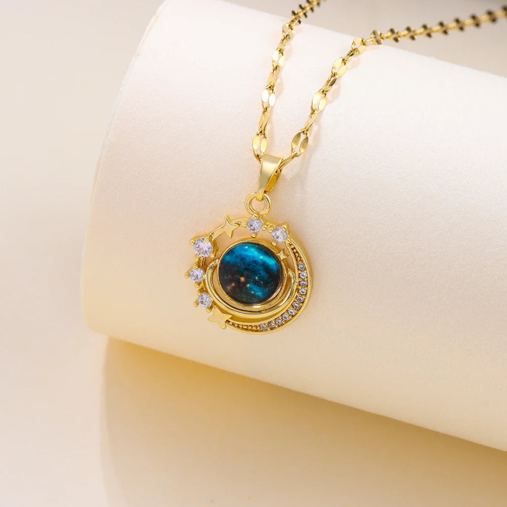 New Dream Planet Series Earth Necklaces For Women Trend Female Stainless Steel Clavicle Chain Jewelry Girls Daily Wear Chains