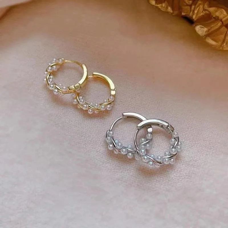 C Shaped Wrapped Pearl Earrings Simple and Versatile Elegant and Elegant Style Earrings