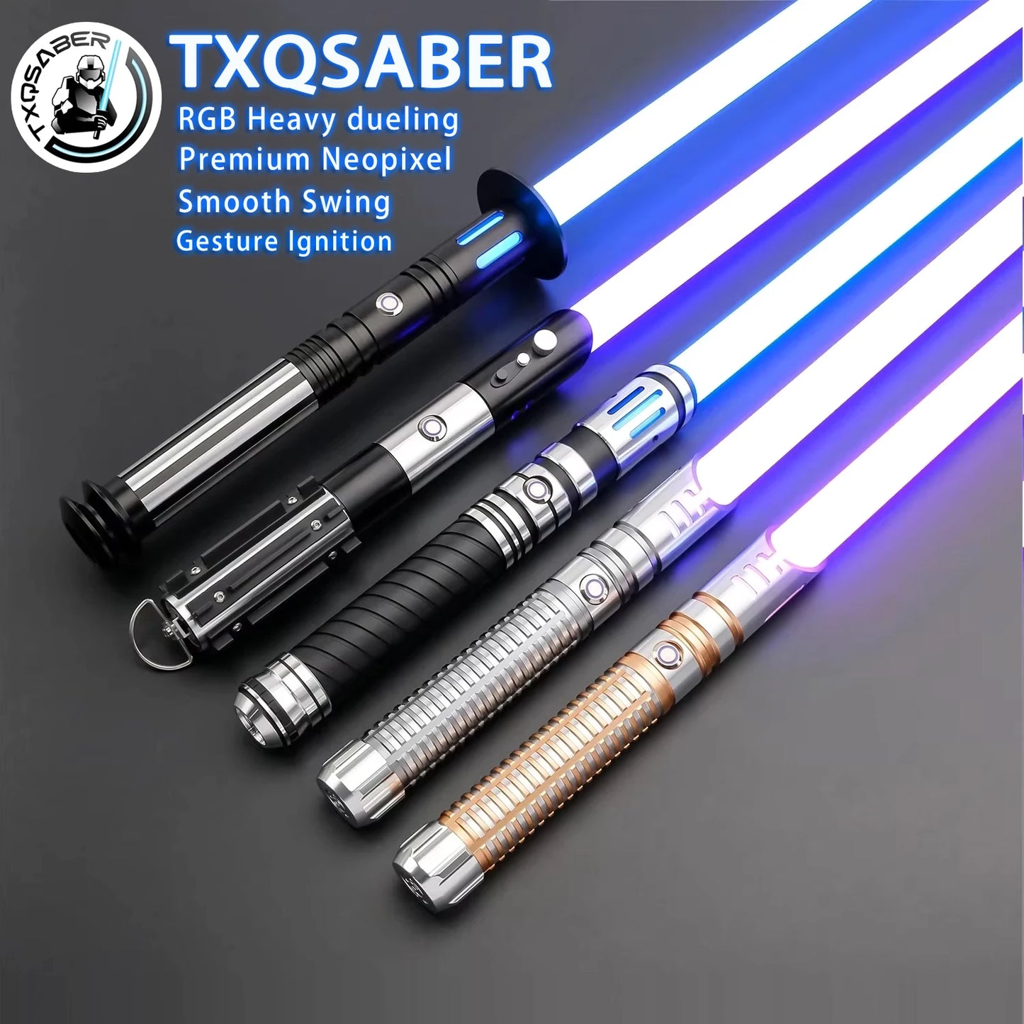 TXQSABER Heavy Dueling RGB Lightsaber NeoPixel SNV4 Smooth Swing Metal Hilt with Strap Blaster Force Jedi Cosplay Toys for Adult