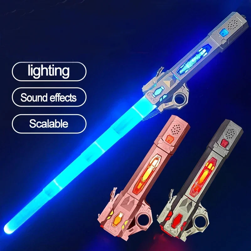 Children Colorful Glowing Sword Toys Telescopic Music Laser Sword 2-in-1 Rotating Decompression Light Sword Kids Adult Boys Toys