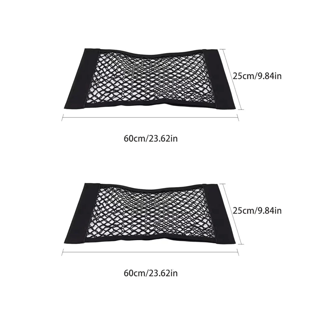 Car Rear Seat Storage Bag Trunk Mesh Auto Organizer Double-deck Elastic String Net Magic Sticker Pocket Bag Car Trunk Organizer