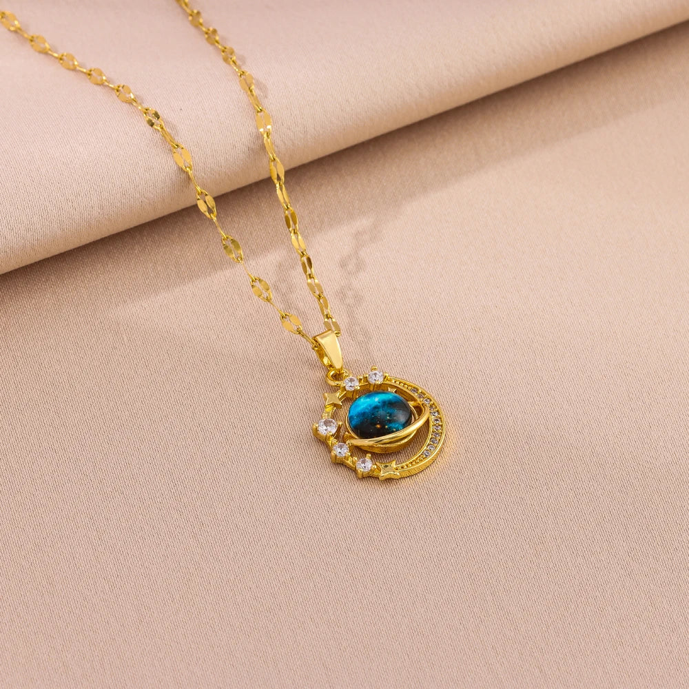New Dream Planet Series Earth Necklaces For Women Trend Female Stainless Steel Clavicle Chain Jewelry Girls Daily Wear Chains