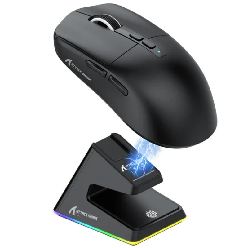 Attack shark X6 Bluetooth Mouse,PAW3395,2.4 Tri-Mode Connection, RGB Touch Magnetic Charging Base, Macro Gaming Mouse