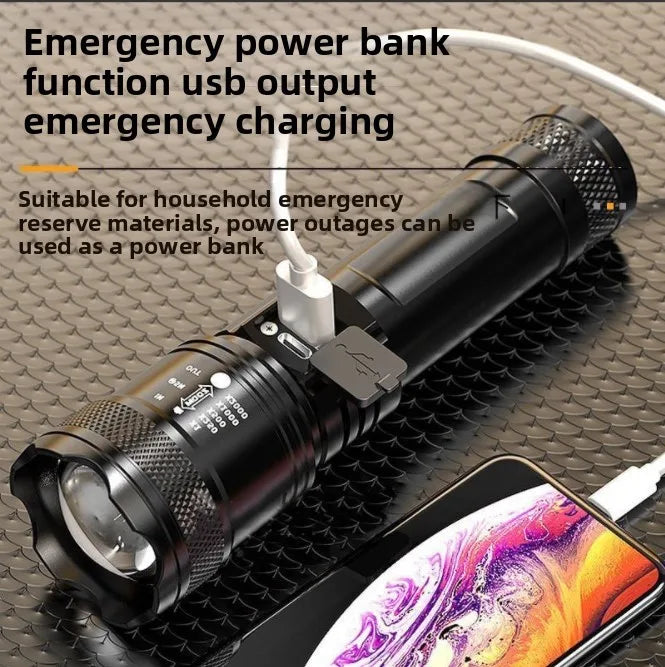 Rechargeable LED Flashlight Zoomable Torch with LCD Display 3 Modes Waterproof High Power Hand Light Outdoor Wilderness Camping