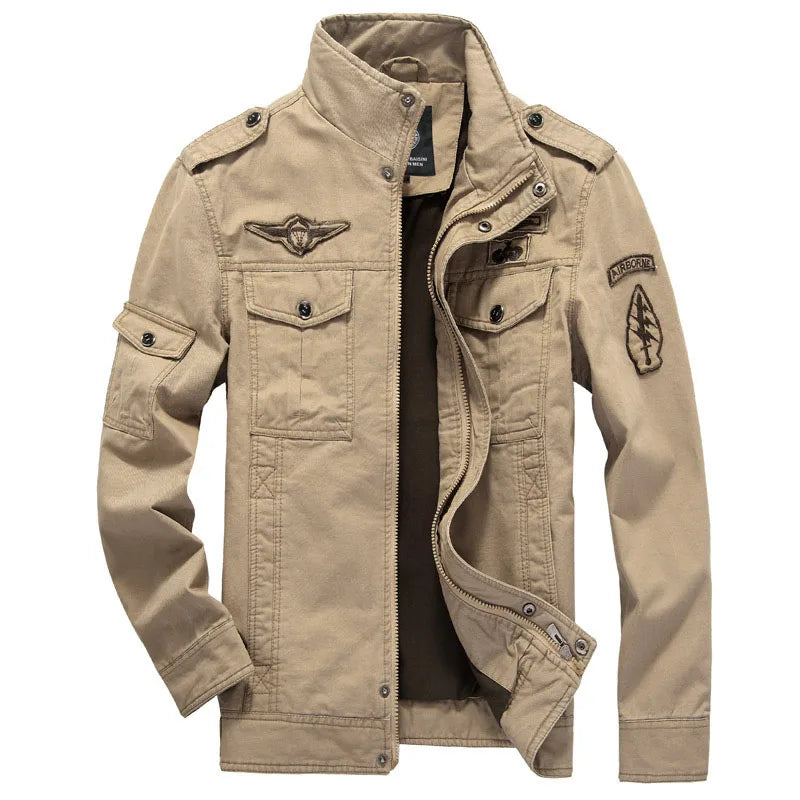 High-quality men's military jacket 2023 new multi-pocket collar embroidered sleeve pilot tooling plus size cotton jacket men
