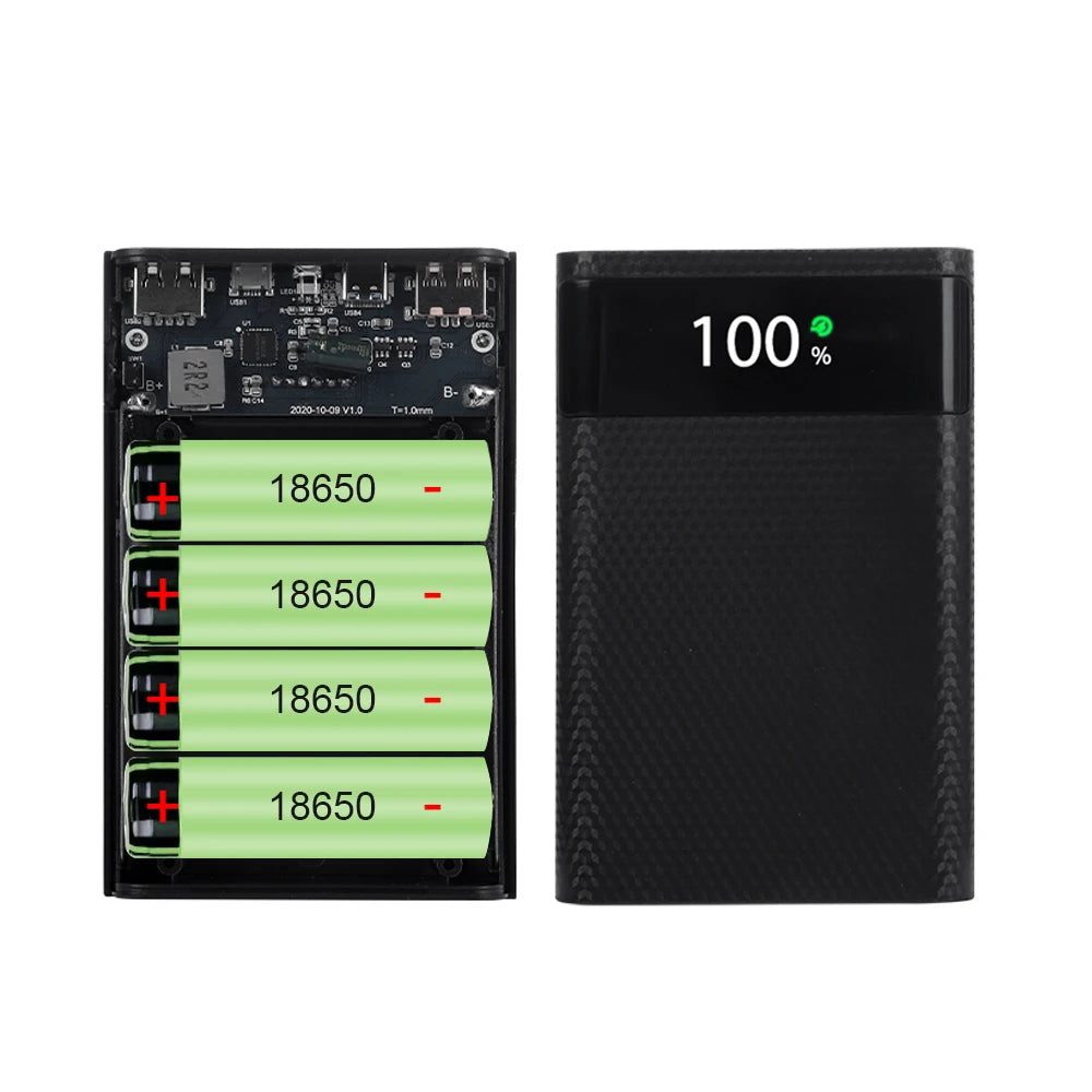 25W Super Fast Charging Battery Storage Box 4x18650 20000mAh Power Box Power Bank Case with LED Light without Battery For iPhone
