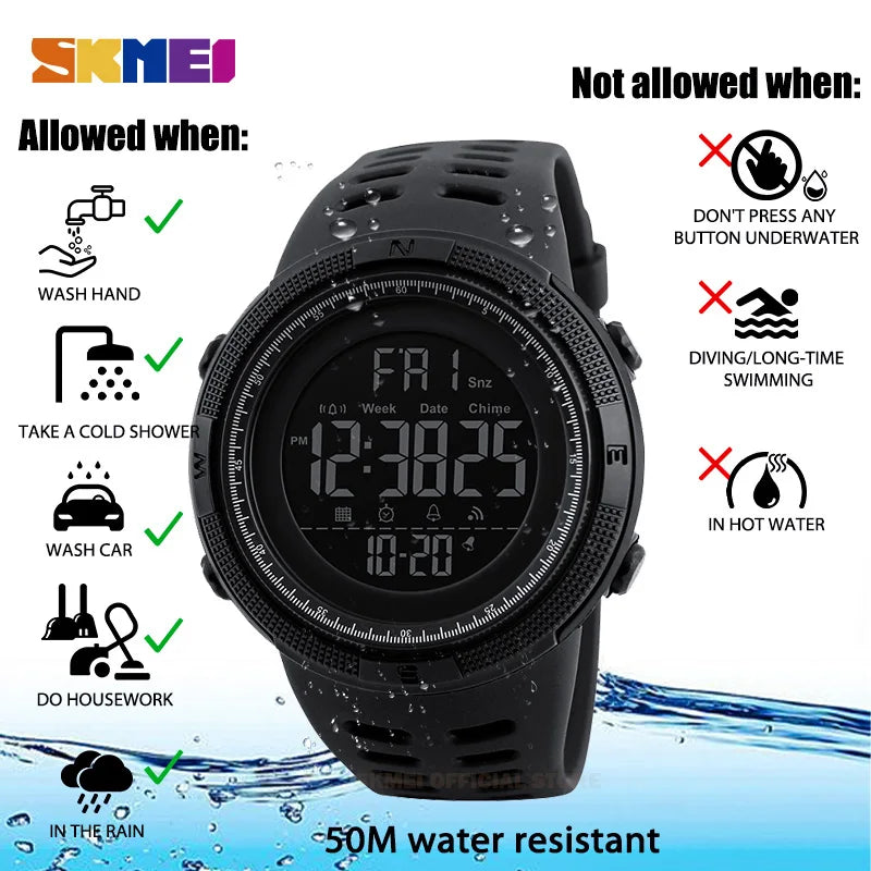 SKMEI Fashion Men Multifunction WatchesOutdoor Sport Watch Alarm Clock Chrono 5Bar Waterproof Digital Watch reloj hombre 1251