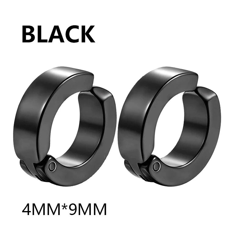2pc Ear Clips Earrings Without Ear Holes Black Silvery Stainless Steel Buckle Simple Trend Men Women and Fashion Couple Gifts