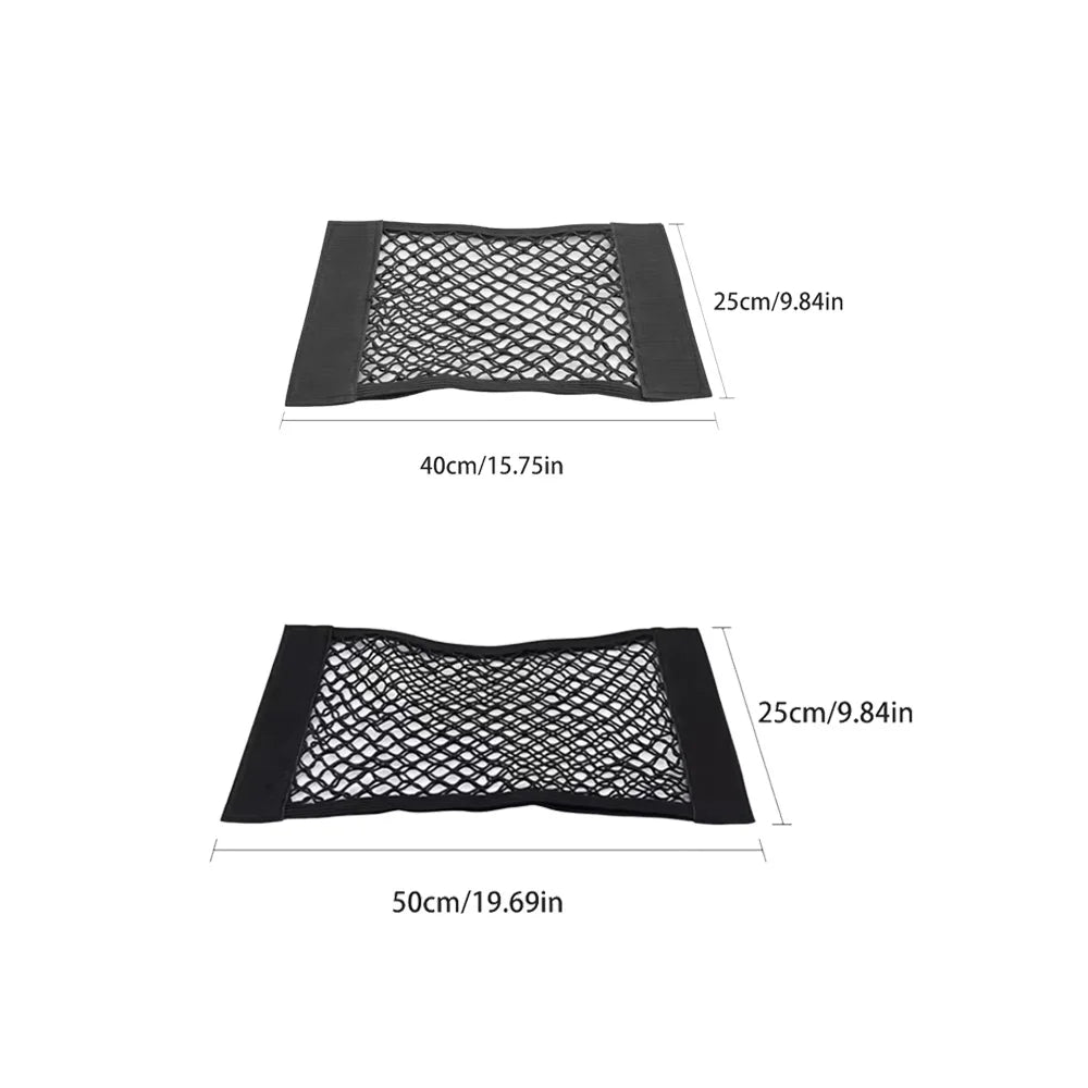 Car Rear Seat Storage Bag Trunk Mesh Auto Organizer Double-deck Elastic String Net Magic Sticker Pocket Bag Car Trunk Organizer