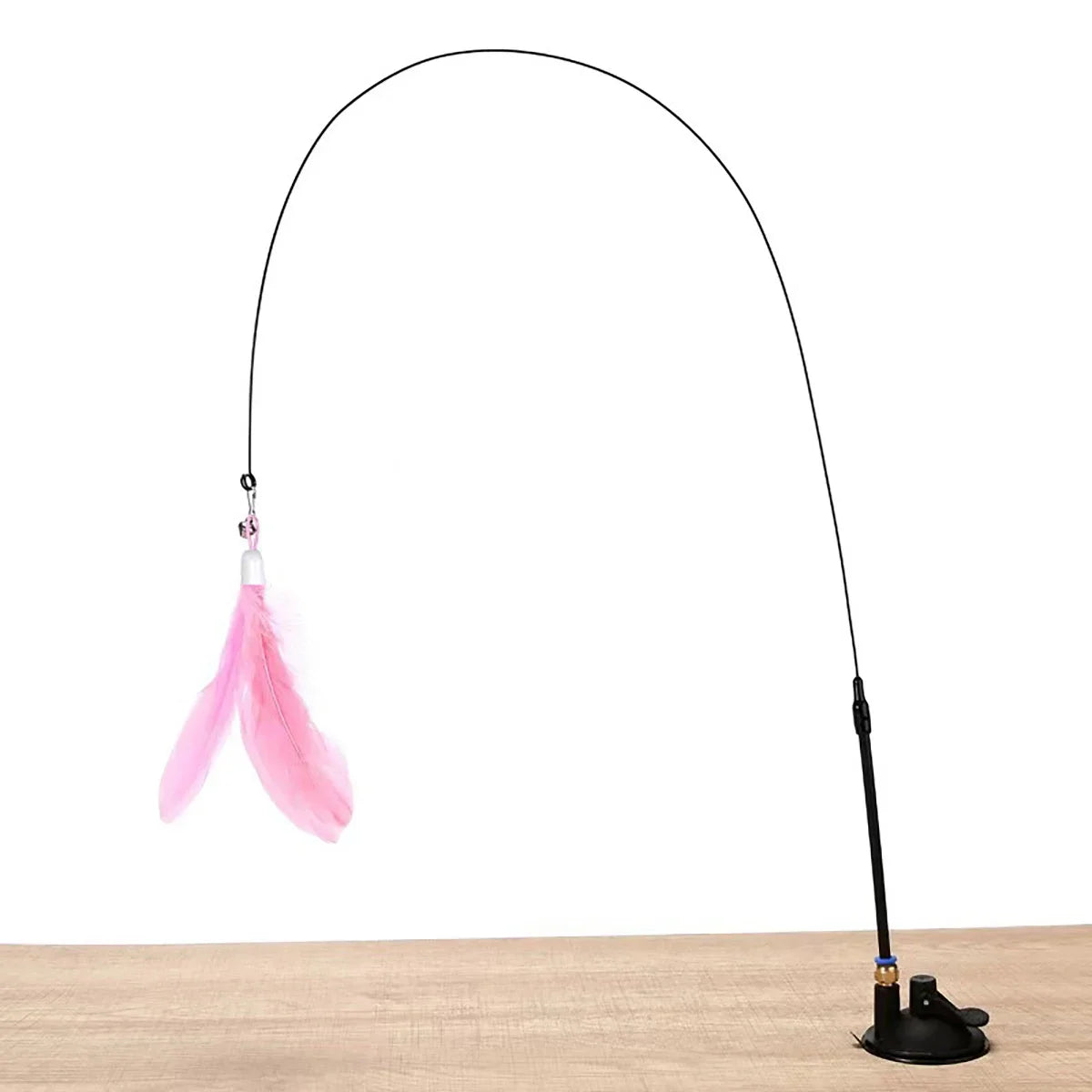 Interactive Cat Toy Feather Wand with Bell, Long Suction Cup Pole - Exciting Playtime for Kittens, Durable Teaser Toy