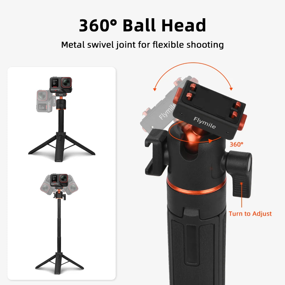 Flymile X5 ExtendableSelfie Stick Tripod 21.26" Vlog Stand for Insta360 X5/Ace Pro/Ace Pro 2 Accessories Portable Handle Grip