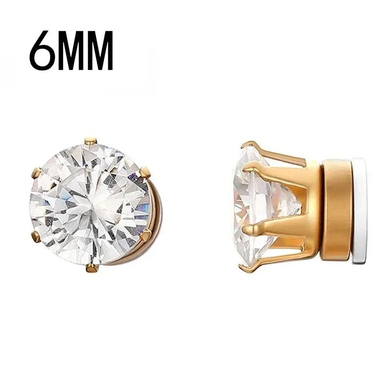 1Pairs Crystal Strong Magnetic Ear Stud Clip Earrings for Men Women, Punk Round Zircon Magnet Earrings Non Piercing Ear Jewelry
