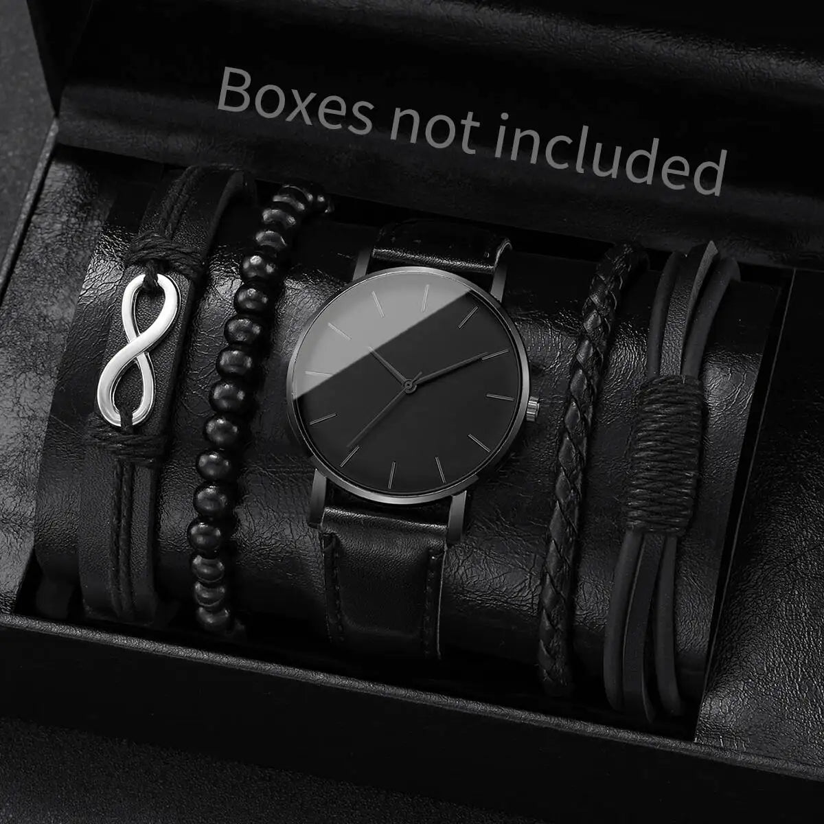 4/5PCS Fashion Leather Strap Men Business Watches Casual Mens Quartz Watch Vintage Bracelets Set Reloj Hombre（Without Box）