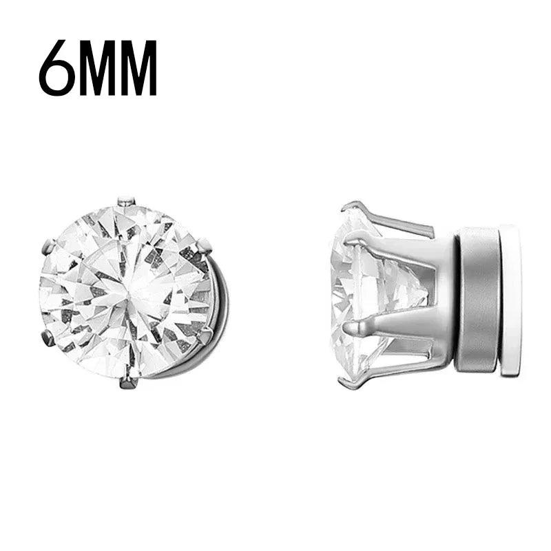 1Pairs Crystal Strong Magnetic Ear Stud Clip Earrings for Men Women, Punk Round Zircon Magnet Earrings Non Piercing Ear Jewelry