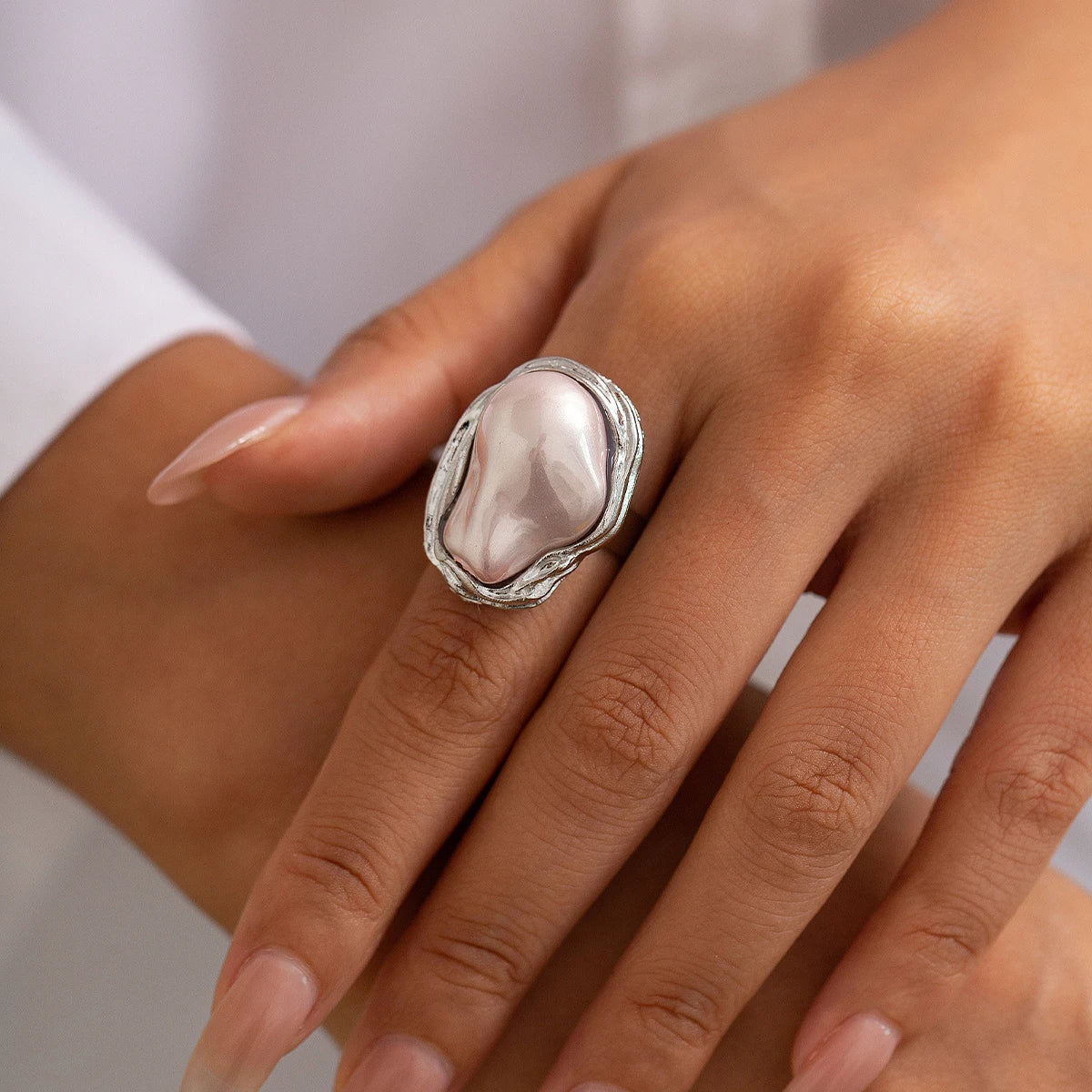 PuRui Punk Semi Baroque Imitation Pearl Alloy Open Adjustable Rings For Women Banquet Wedding Aesthetic Jewelry Accessories New