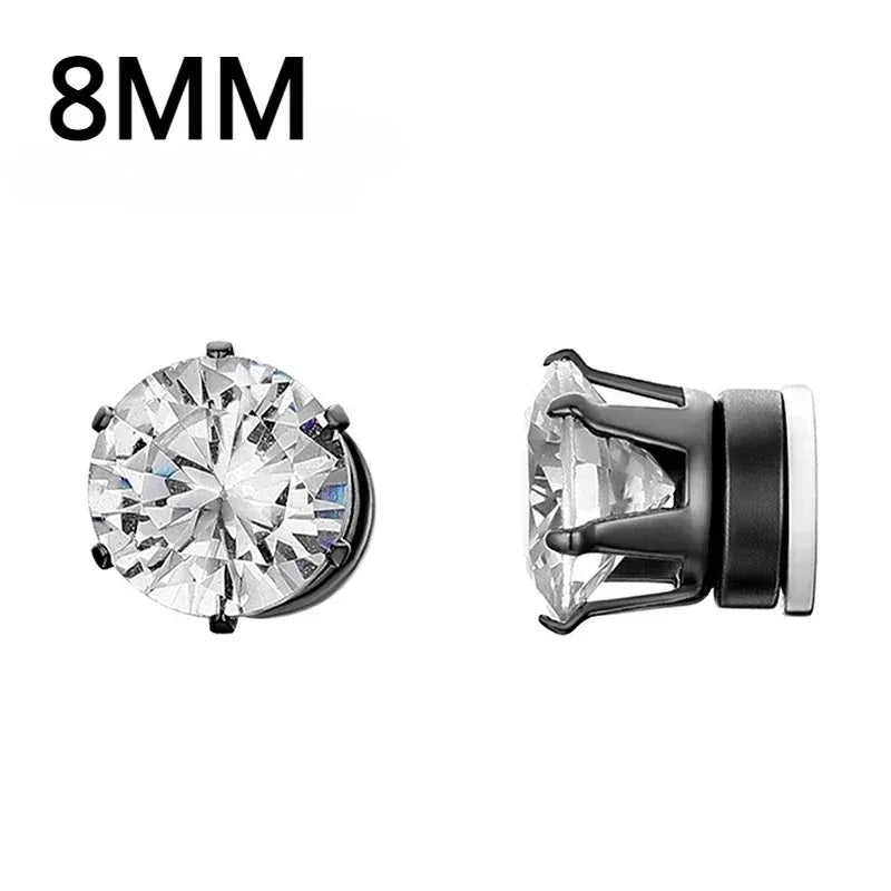 1Pairs Crystal Strong Magnetic Ear Stud Clip Earrings for Men Women, Punk Round Zircon Magnet Earrings Non Piercing Ear Jewelry