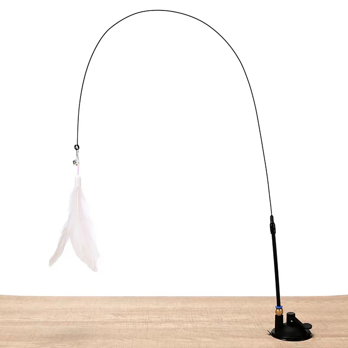 Interactive Cat Toy Feather Wand with Bell, Long Suction Cup Pole - Exciting Playtime for Kittens, Durable Teaser Toy