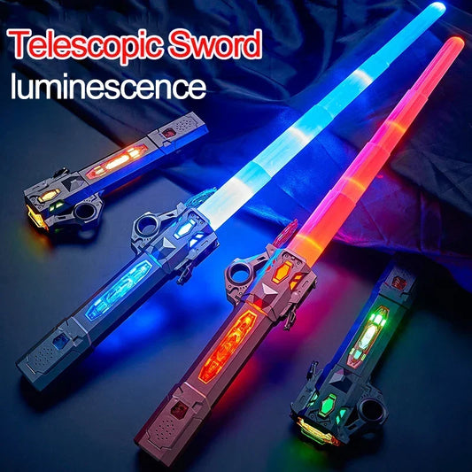 Children Colorful Glowing Sword Toys Telescopic Music Laser Sword 2-in-1 Rotating Decompression Light Sword Kids Adult Boys Toys