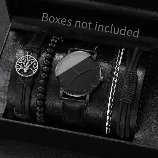 4/5PCS Fashion Leather Strap Men Business Watches Casual Mens Quartz Watch Vintage Bracelets Set Reloj Hombre（Without Box）