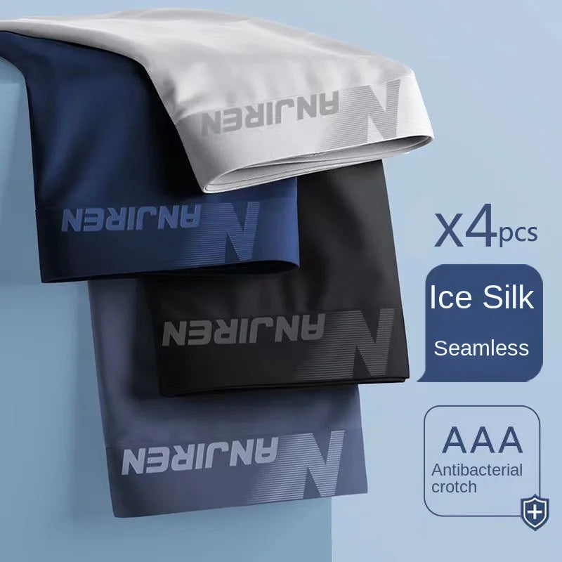 4 PCS Men's Boxers Shorts Underwear Boxers Man Cool Breathable Sexy Panties Ice Silk Fashion 4 Colors Mixing XL 3XL 4XL 5XL