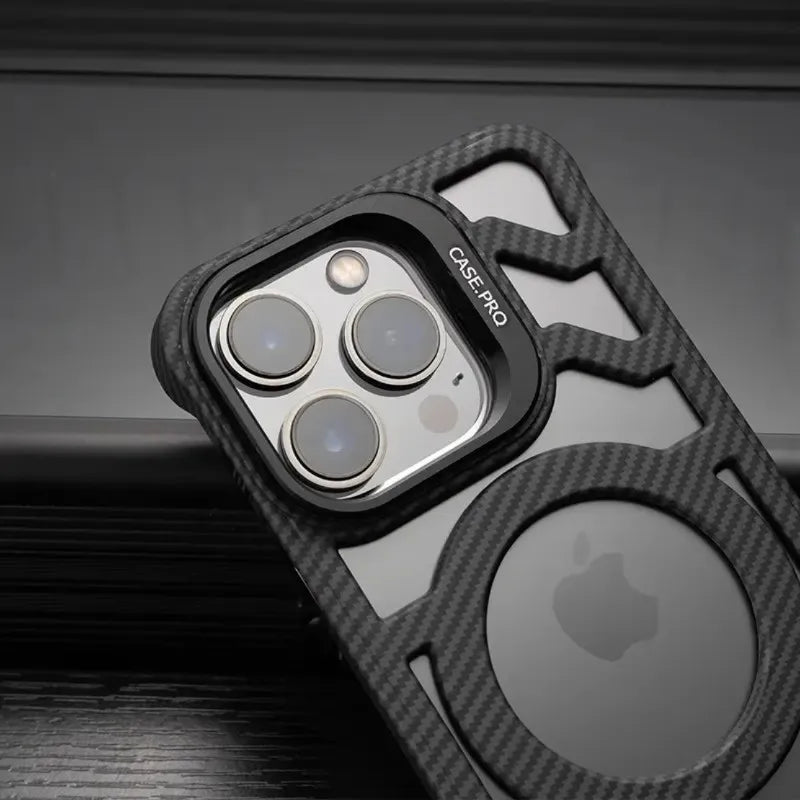 For IPhone 15promax Mobile Phone Case with Lens Holder Kevlar Carbon Fiber Pattern Protective Cover