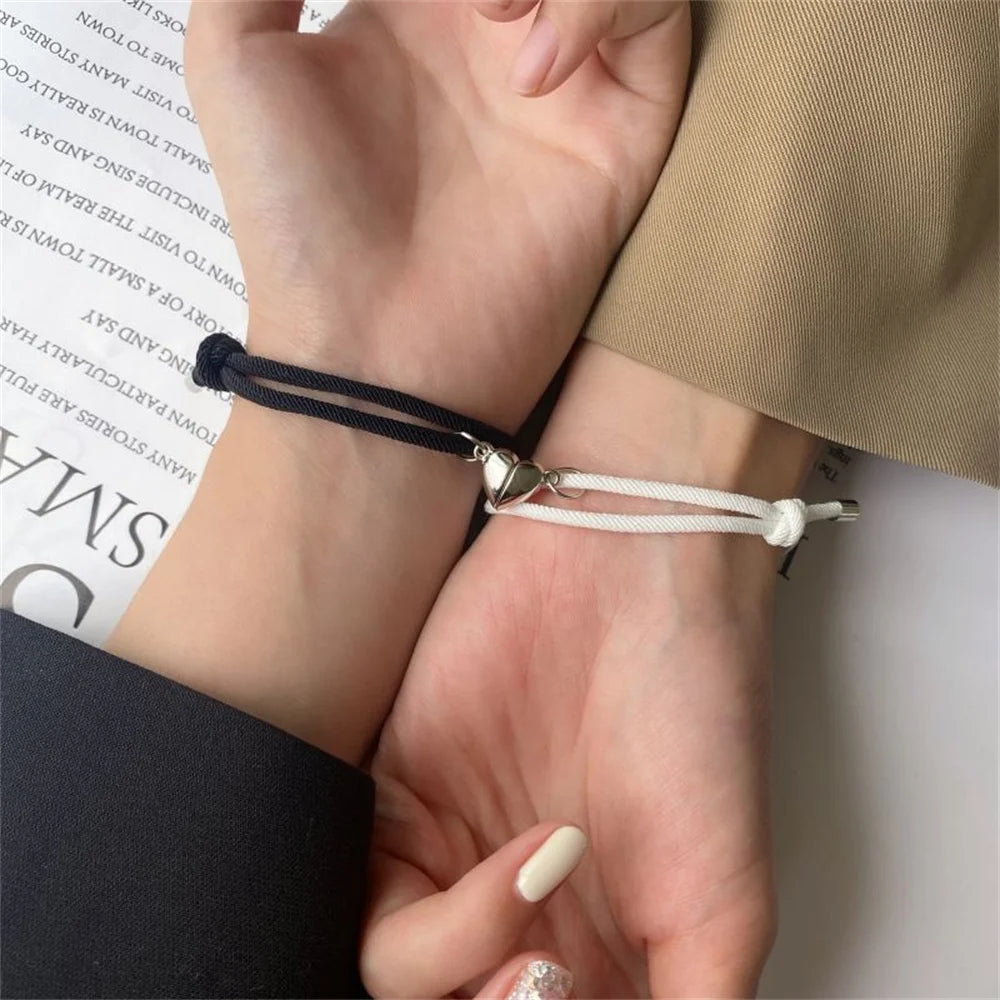 Clearance_Simple Cotton Rope Couple Bracelet Trend Magnet Black and White Heart Bracelet Set Women's Gift Jewelry_Continuous upd